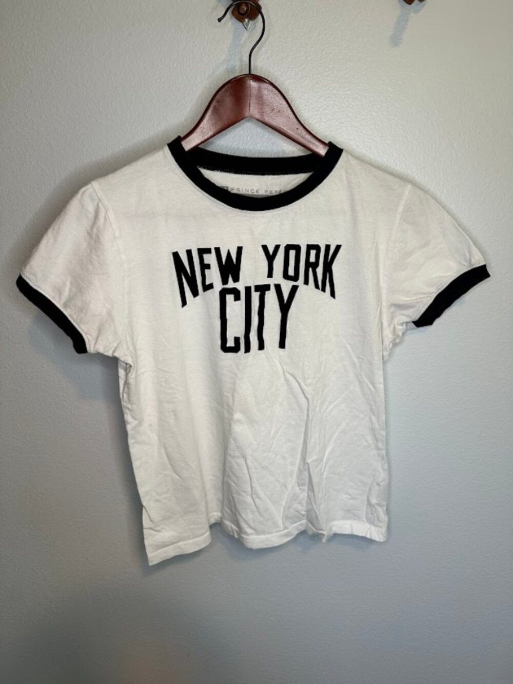 Free People Prince Peter White/Black Retro NYC Cropped Ringer Tee - Women's S